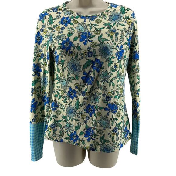 Lands' End Print UPF 50 Rash Guard Lotus Floral Gingham Womens Size Xsmall - Picture 2 of 6